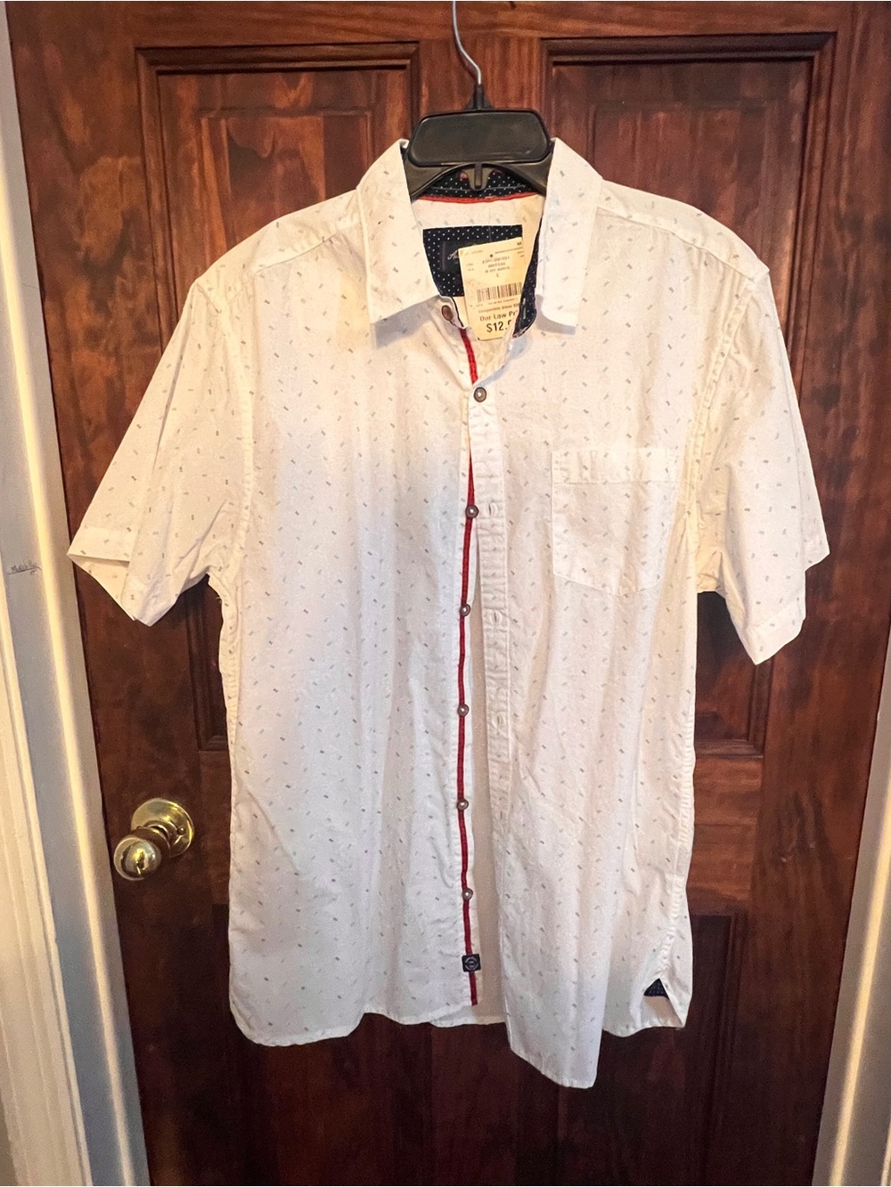 Men's Short-Sleeve White Printed Button-Up Shirt